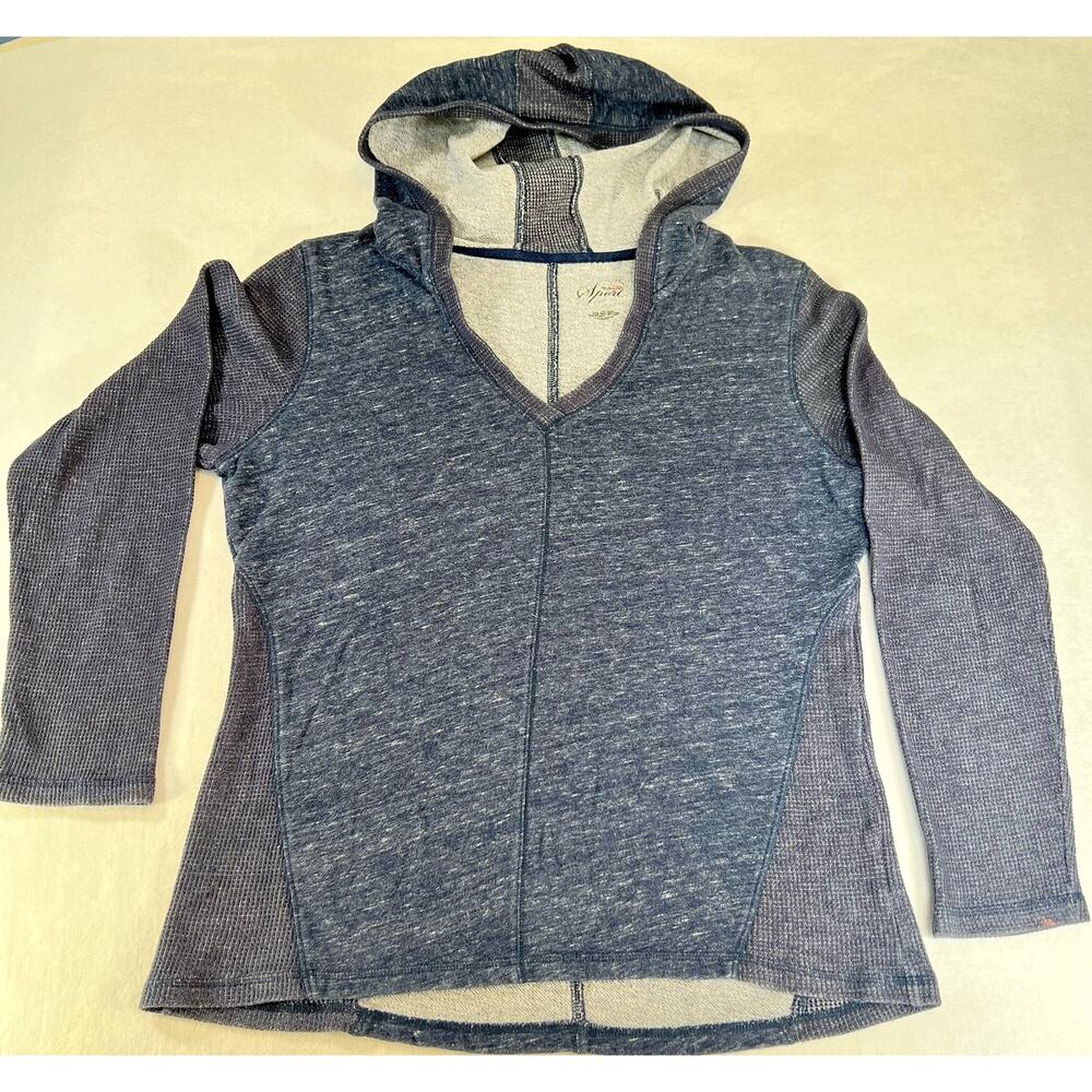 Style & Co Sport Lightweight Hoodie Woman's L Heathered Blue Grey Knit & Waffle